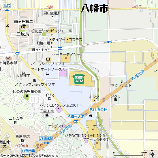 イズミヤ八幡店付近の地図